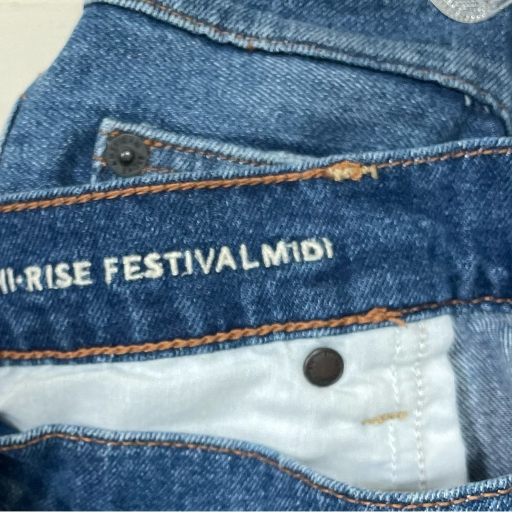 American Eagle Hi Rise Festival Midi Jean Shorts floral pockets size 18/20 - Picture 5 of 6